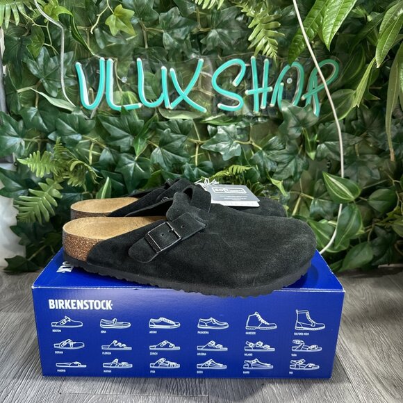 BIRKENSTOCK Boston Soft Footbed Suede Leather Unisex Women Size 4 EU 35 Black
